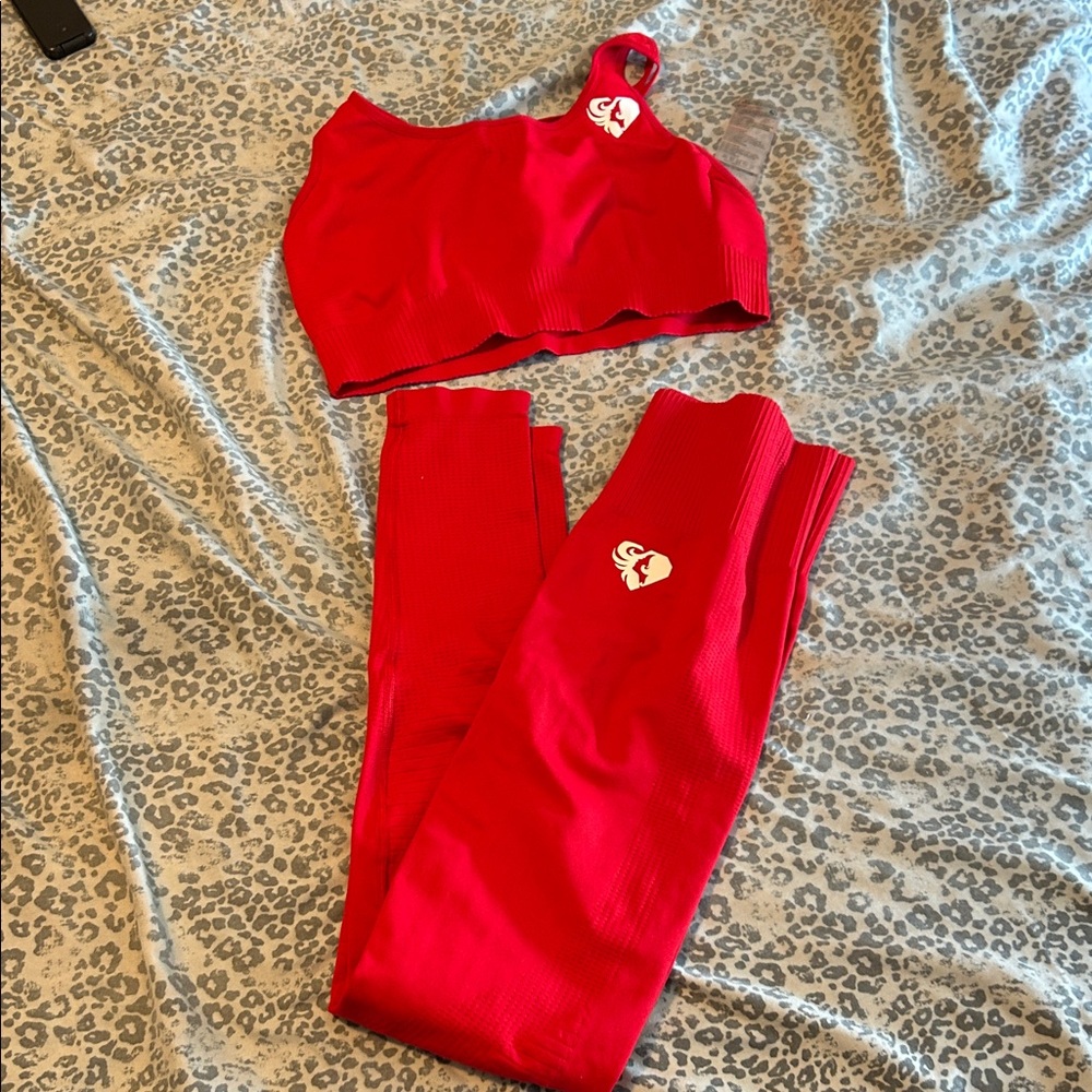 Red Sport Bra and Leggings Set